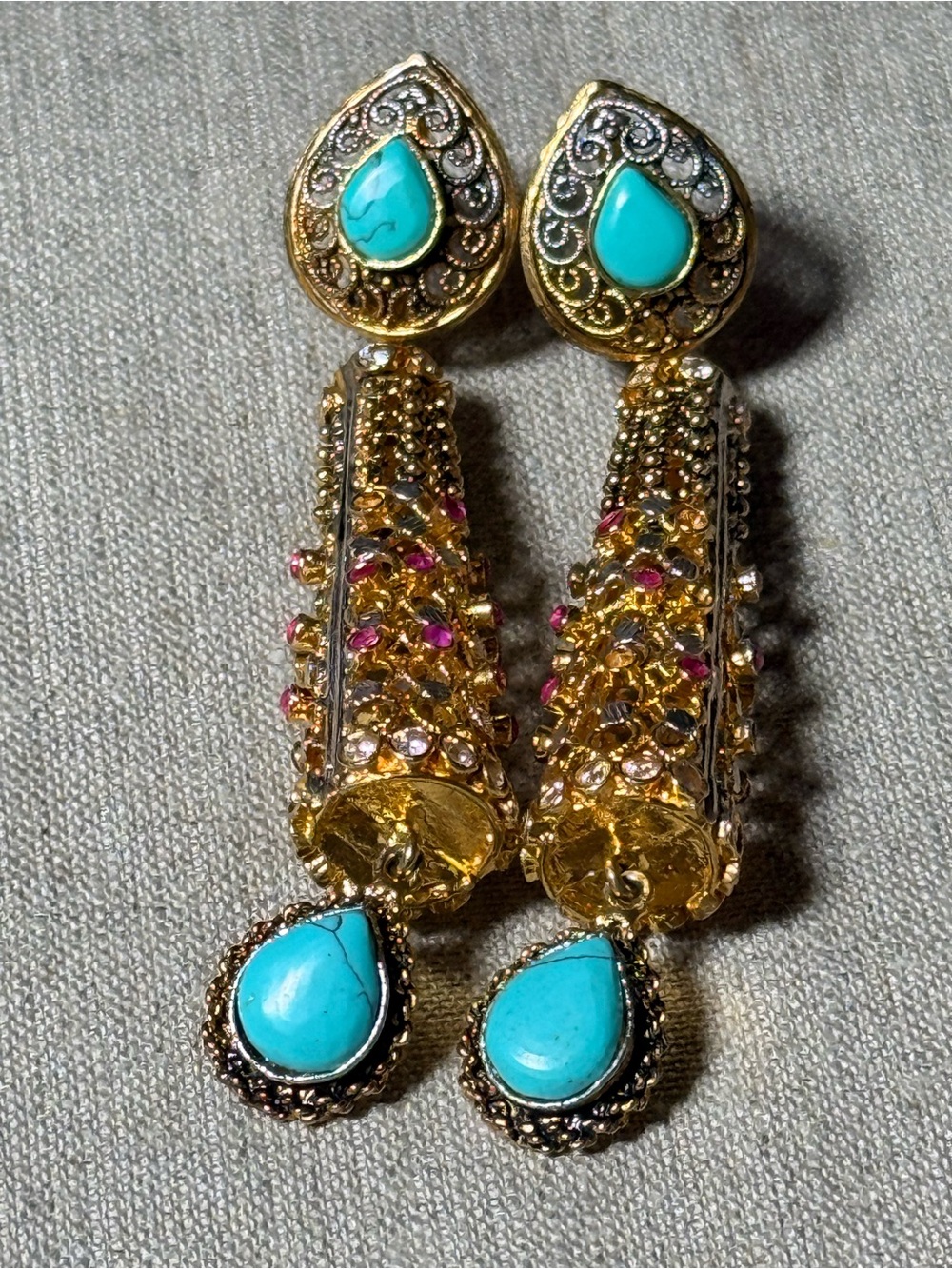 Gold Turquoise Teardrop Dangle Earrings - Women Jewelry